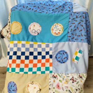 Couverture bleue ciel "Azur" Patchwork 130 cm x 89 cm