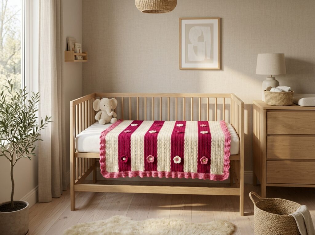 Couverture pivoine sur le lit de bébé